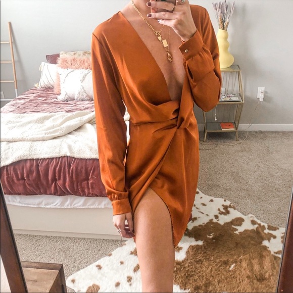 Forever 21 | Twist-Front Silky Dress - 8, Orange - Picture 2 of 13